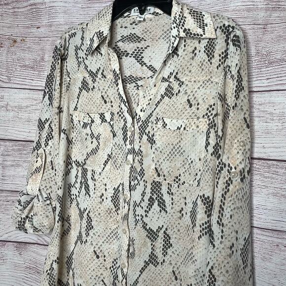 Express The Portofino Snake Skin Print Button Down Classic Shirt Size XS - Picture 7 of 10
